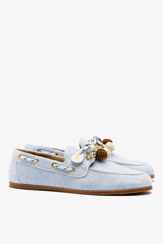 Mocassim Boat Shoe Cyprus Jeans e Couro Azul Loafer Larroudé