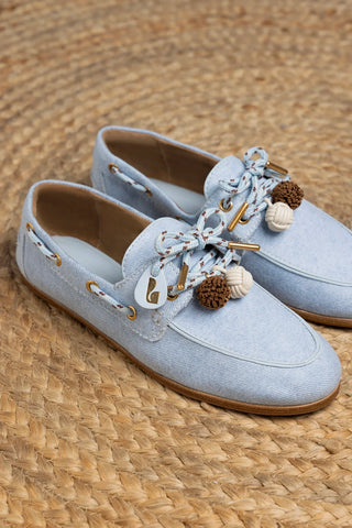 Mocassim Boat Shoe Cyprus Jeans e Couro Azul Loafer Larroudé