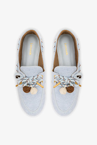 Mocassim Boat Shoe Cyprus Jeans e Couro Azul Loafer Larroudé
