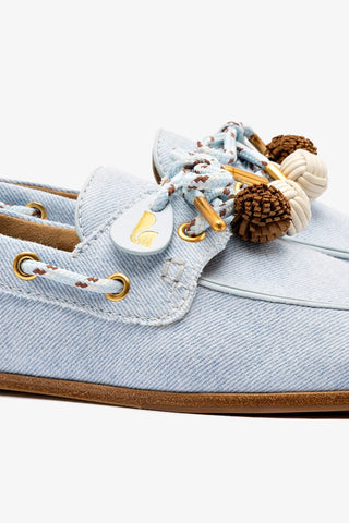 Mocassim Boat Shoe Cyprus Jeans e Couro Azul Loafer Larroudé