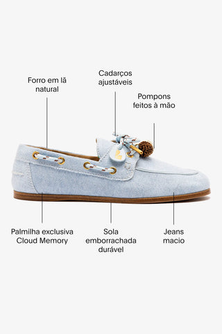 Mocassim Boat Shoe Cyprus Jeans e Couro Azul Loafer Larroudé