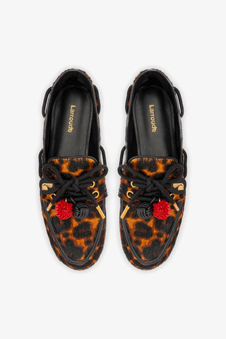 Mocassim Boat Shoe Cyprus Couro Leopardo Loafer Larroudé