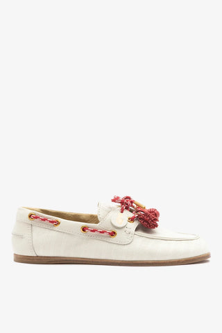 Mocassim Boat Shoe Cyprus Lona Listrada Off White Loafer Larroudé