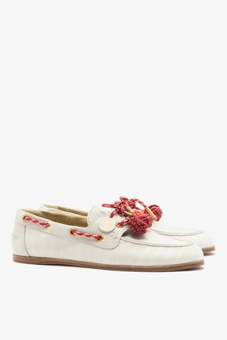 Mocassim Boat Shoe Cyprus Lona Listrada Off White Loafer Larroudé