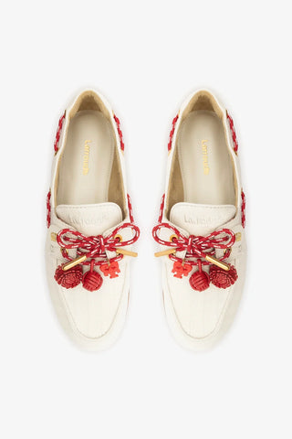 Mocassim Boat Shoe Cyprus Lona Listrada Off White Loafer Larroudé
