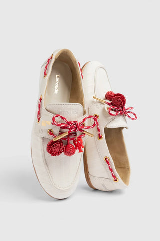 Mocassim Boat Shoe Cyprus Lona Listrada Off White Loafer Larroudé