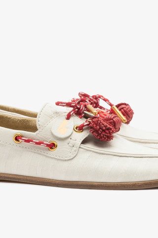 Mocassim Boat Shoe Cyprus Lona Listrada Off White Loafer Larroudé