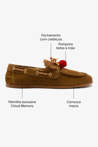 Mocassim Boat Shoe Cyprus Camurça Caramelo Loafer Larroudé