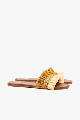 Flat Bahia Ráfia e Couro Bege Flat Sandal Larroudé