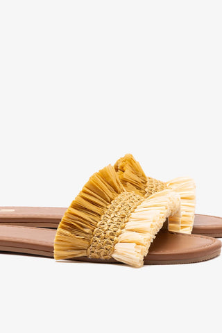 Flat Bahia Ráfia e Couro Bege Flat Sandal Larroudé