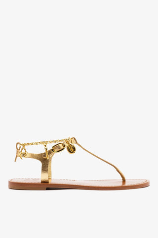Sandália Flat Gipsy Couro Dourado Flat Sandal Larroudé