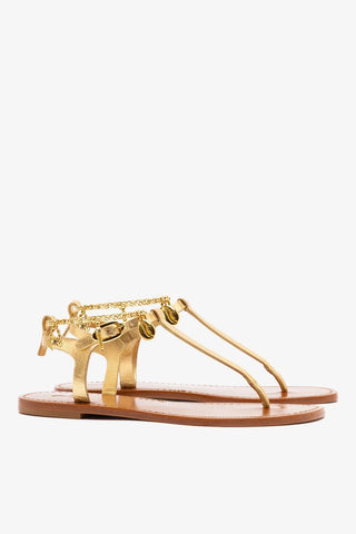 Sandália Flat Gipsy Couro Dourado Flat Sandal Larroudé