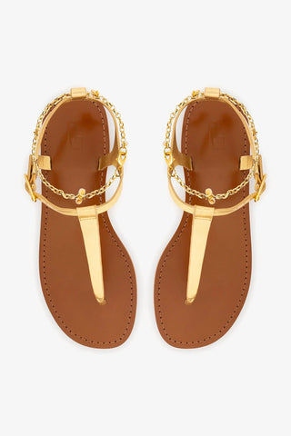 Sandália Flat Gipsy Couro Dourado Flat Sandal Larroudé