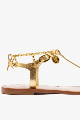 Sandália Flat Gipsy Couro Dourado Flat Sandal Larroudé