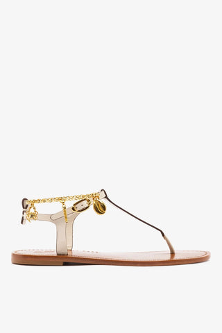 Sandália Flat Gipsy Couro Off White Flat Sandal Larroudé