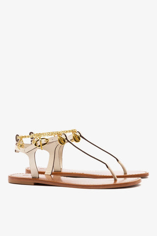 Sandália Flat Gipsy Couro Off White Flat Sandal Larroudé