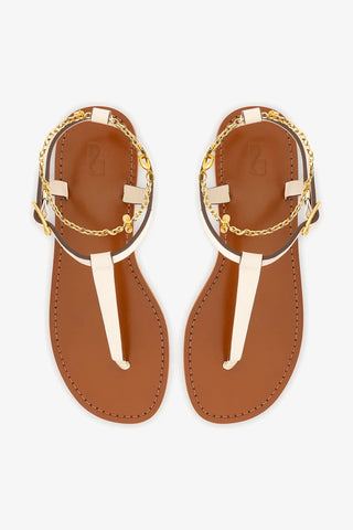 Sandália Flat Gipsy Couro Off White Flat Sandal Larroudé