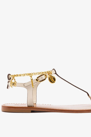 Sandália Flat Gipsy Couro Off White Flat Sandal Larroudé
