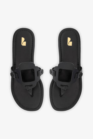 Sandália Flat Margherita Couro Preto Flat Sandal Larroudé