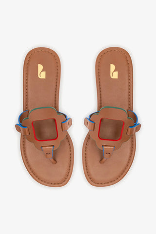 Sandália Flat Margherita Couro Caramelo Flat Larroudé
