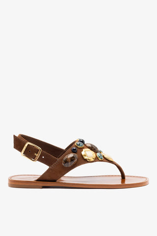 Sandália Flat Talitha Camurça Marrom Flat Sandal Larroudé