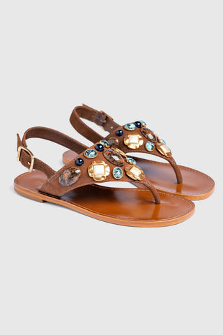 Sandália Flat Talitha Camurça Marrom Flat Sandal Larroudé