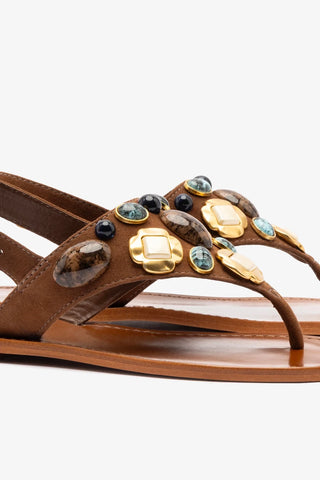 Sandália Flat Talitha Camurça Marrom Flat Sandal Larroudé