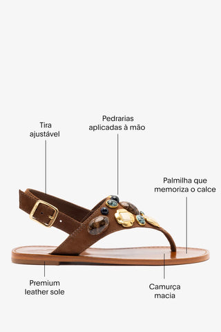 Sandália Flat Talitha Camurça Marrom Flat Sandal Larroudé