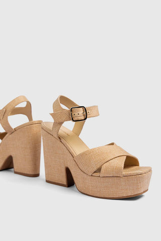 Sandália Plataforma Cher Ráfia Bege Sandal Larroudé