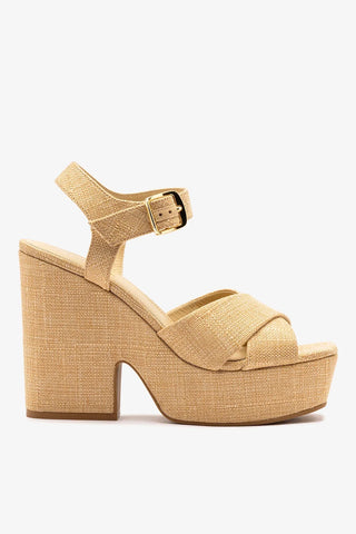 Sandália Plataforma Cher Ráfia Bege Sandal Larroudé