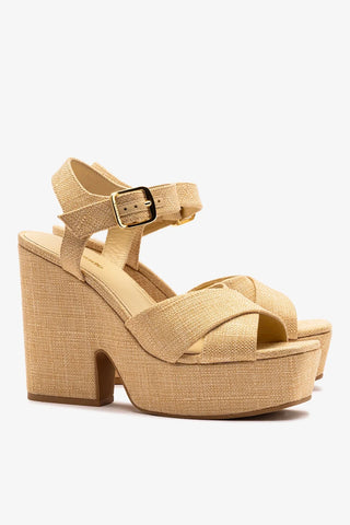 Sandália Plataforma Cher Ráfia Bege Sandal Larroudé
