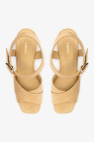 Sandália Plataforma Cher Ráfia Bege Sandal Larroudé