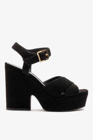 Sandália Plataforma Cher Camurça Preto Sandal Larroudé