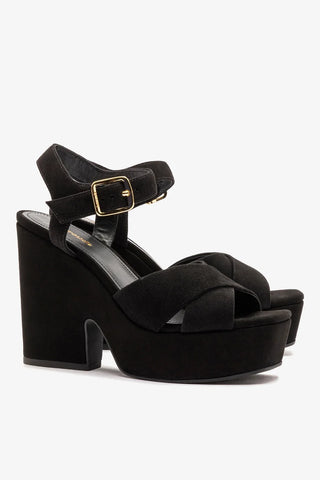Sandália Plataforma Cher Camurça Preto Sandal Larroudé