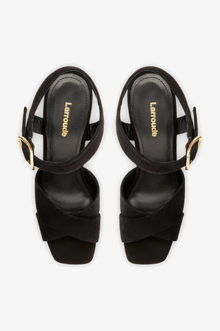 Sandália Plataforma Cher Camurça Preto Sandal Larroudé