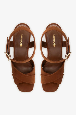 Sandália Plataforma Cher Camurça Marrom Sandal Larroudé