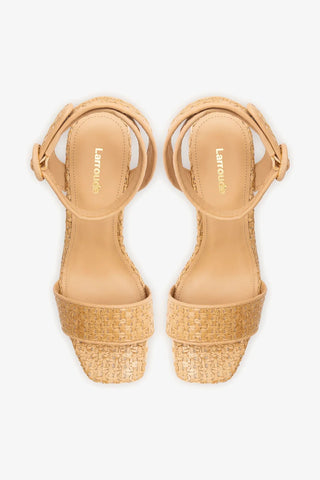 Sandália Plataforma Cher Strap Ráfia Natural Sandal Larroudé