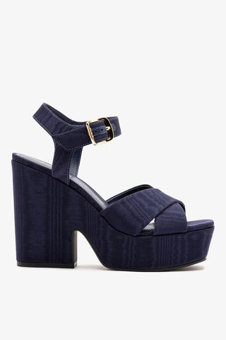 Sandália Plataforma Cher Seda Azul Sandal Larroudé