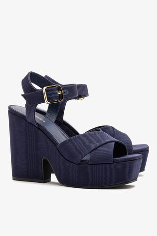 Sandália Plataforma Cher Seda Azul Sandal Larroudé