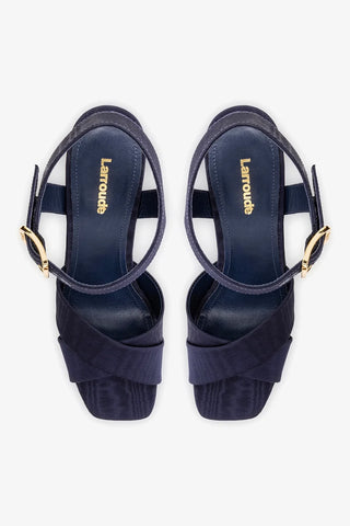 Sandália Plataforma Cher Seda Azul Sandal Larroudé