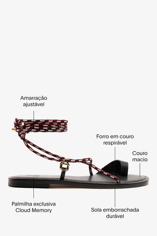 Sandália Flat Antibes Couro Preto Flat Sandal Larroudé