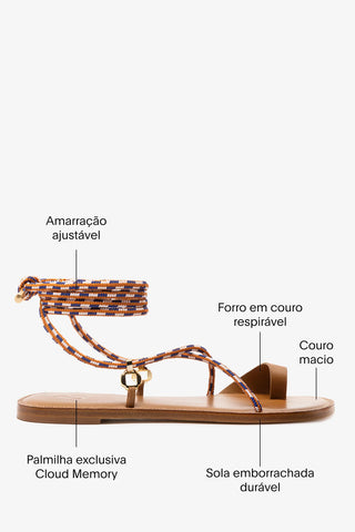 Sandália Flat Antibes Couro Caramelo Flat Sandal Larroudé