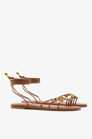 Larroudé x Ciao Lucia: Sandália Flat Susana Couro Caramelo Sandal Larroudé x Ciao Lucia