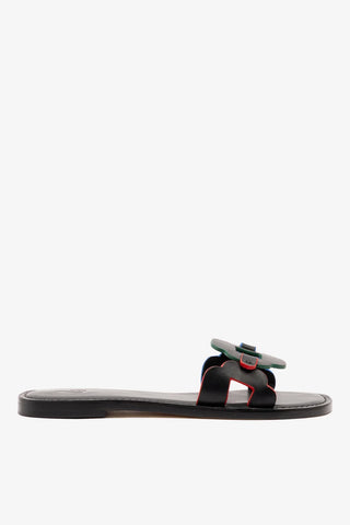 Flat Margherita Couro Preto Flat Sandal Larroudé