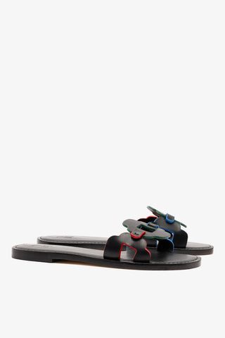 Flat Margherita Couro Preto Flat Sandal Larroudé