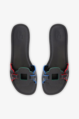 Flat Margherita Couro Preto Flat Sandal Larroudé