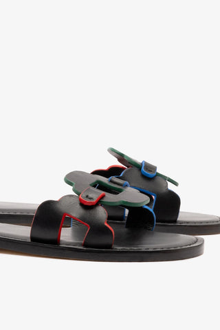 Flat Margherita Couro Preto Flat Sandal Larroudé