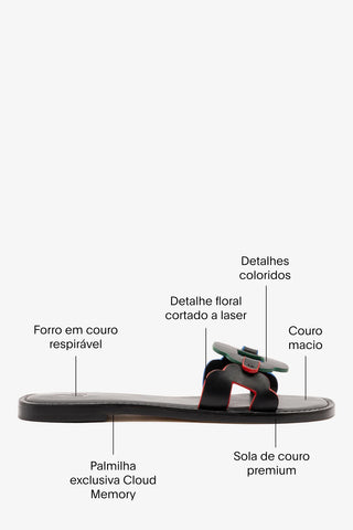 Flat Margherita Couro Preto Flat Sandal Larroudé