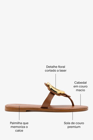 Sandália Flat Margherita Couro Off White e Metal Dourado Flat Sandal Larroudé