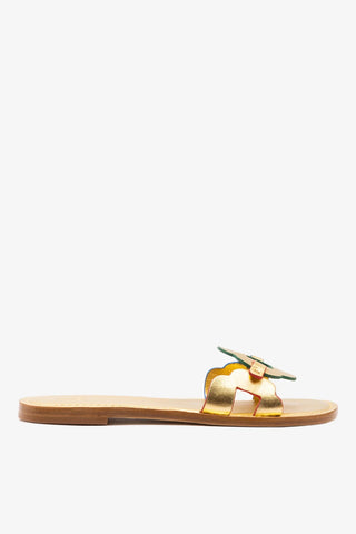 Flat Margherita Couro Dourado Flat Sandal Larroudé